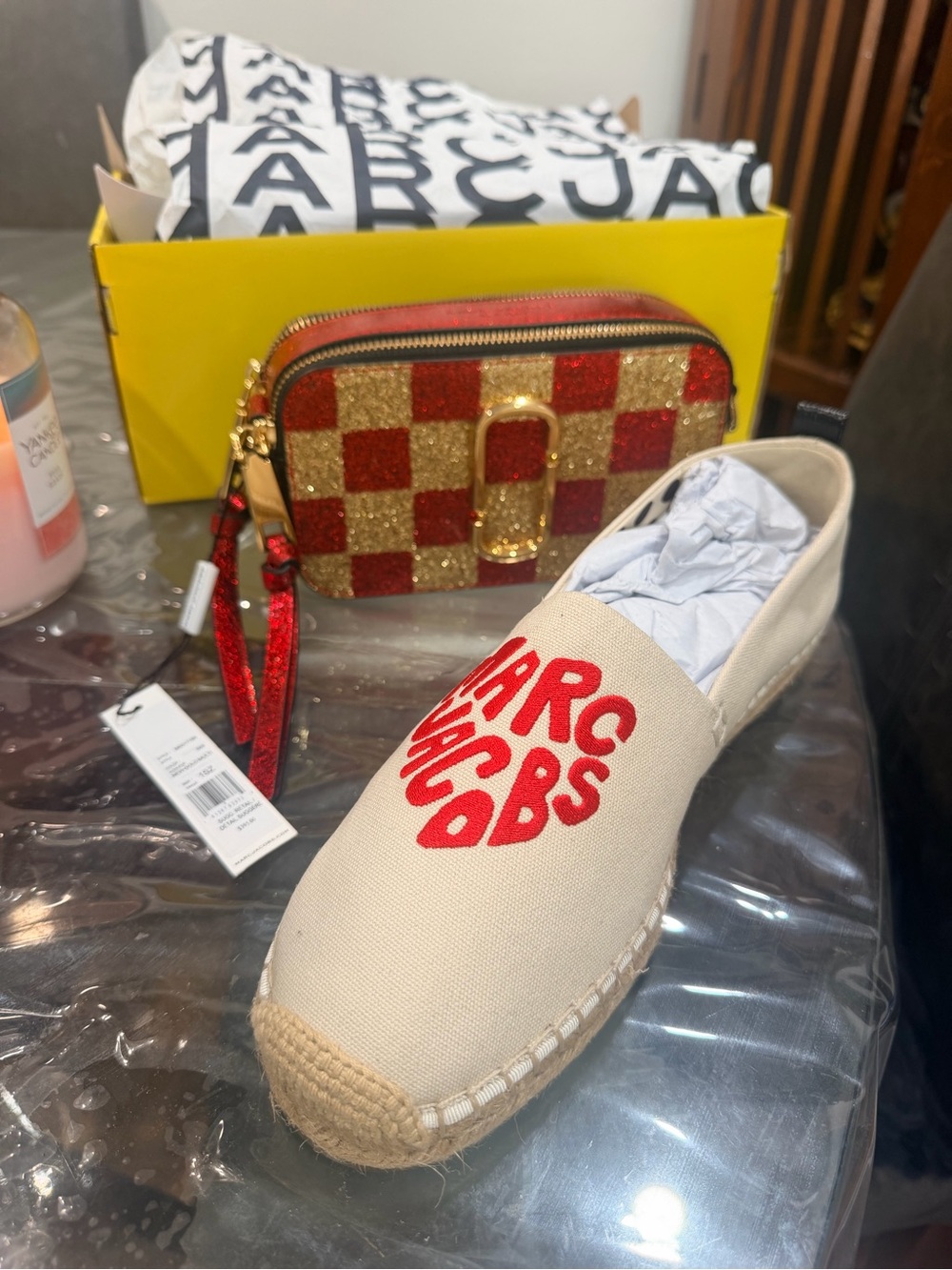 Marc Jacobs Natural Canvas Espadrilles with Red Logo